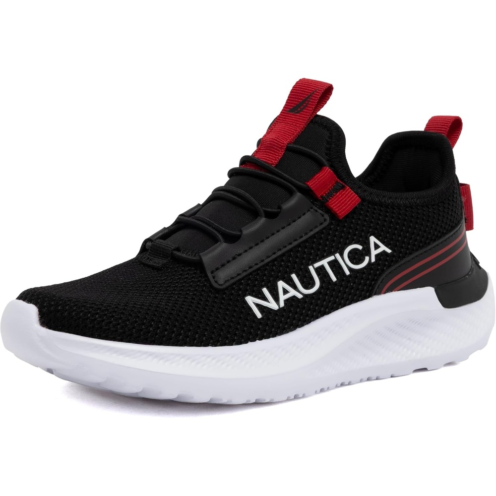 image:imageNautica Kids Boys and Girls Athletic SlipOn Sneakers Lightweight Bungee Running Shoes for Toddler Little Kid and Big KidBlack Red Sable