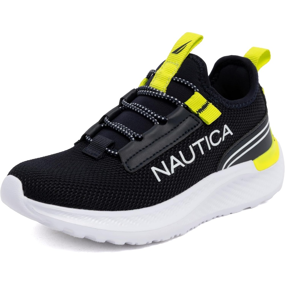image:imageNautica Kids Boys and Girls Athletic SlipOn Sneakers Lightweight Bungee Running Shoes for Toddler Little Kid and Big KidNavy Lime Sable