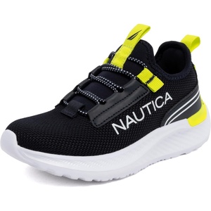 Nautica Kids Boys and Girls Athletic Slip-On Sneakers, Lightweight Bungee Running Shoes for Toddler, Little Kid, and Big Kid(Navy Lime Sable)