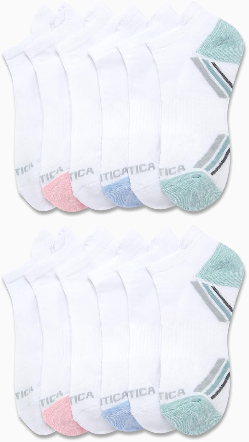 image:imageNautica Womens Ankle Socks 12 Pack Breathable Mesh Cushioned Low Cut Socks for Women Gym Athletic Womens Socks 410White Pink