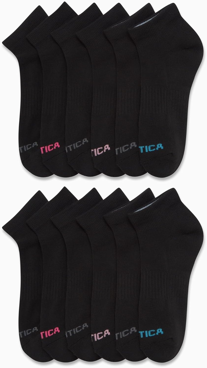 image:imageNautica Womens Quarter Cut Moisture Control Athletic Socks with Cushioned Comfort 12 PackAll Black