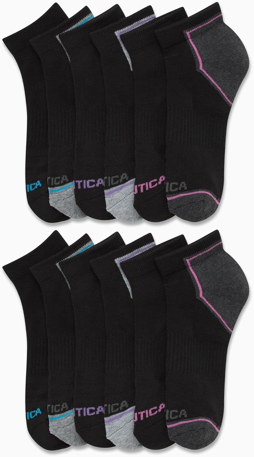 image:imageNautica Womens Quarter Cut Moisture Control Athletic Socks with Cushioned Comfort 12 PackBlack Multi