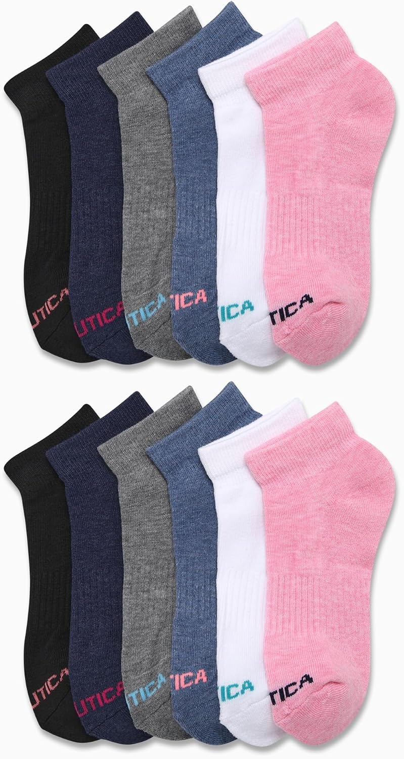 image:imageNautica Womens Quarter Cut Moisture Control Athletic Socks with Cushioned Comfort 12 PackBlue Assorted