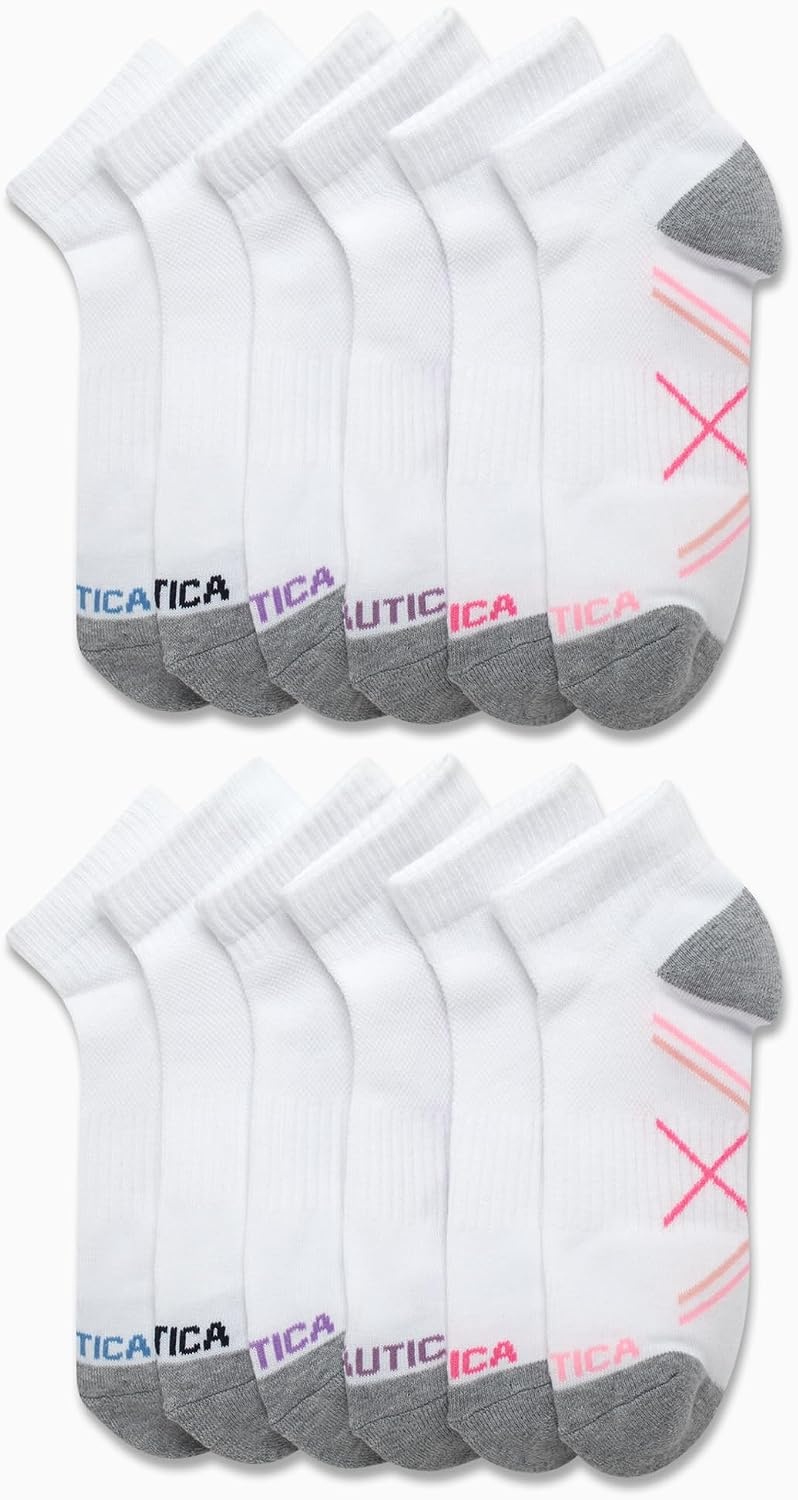 image:imageNautica Womens Quarter Cut Moisture Control Athletic Socks with Cushioned Comfort 12 PackClassic White