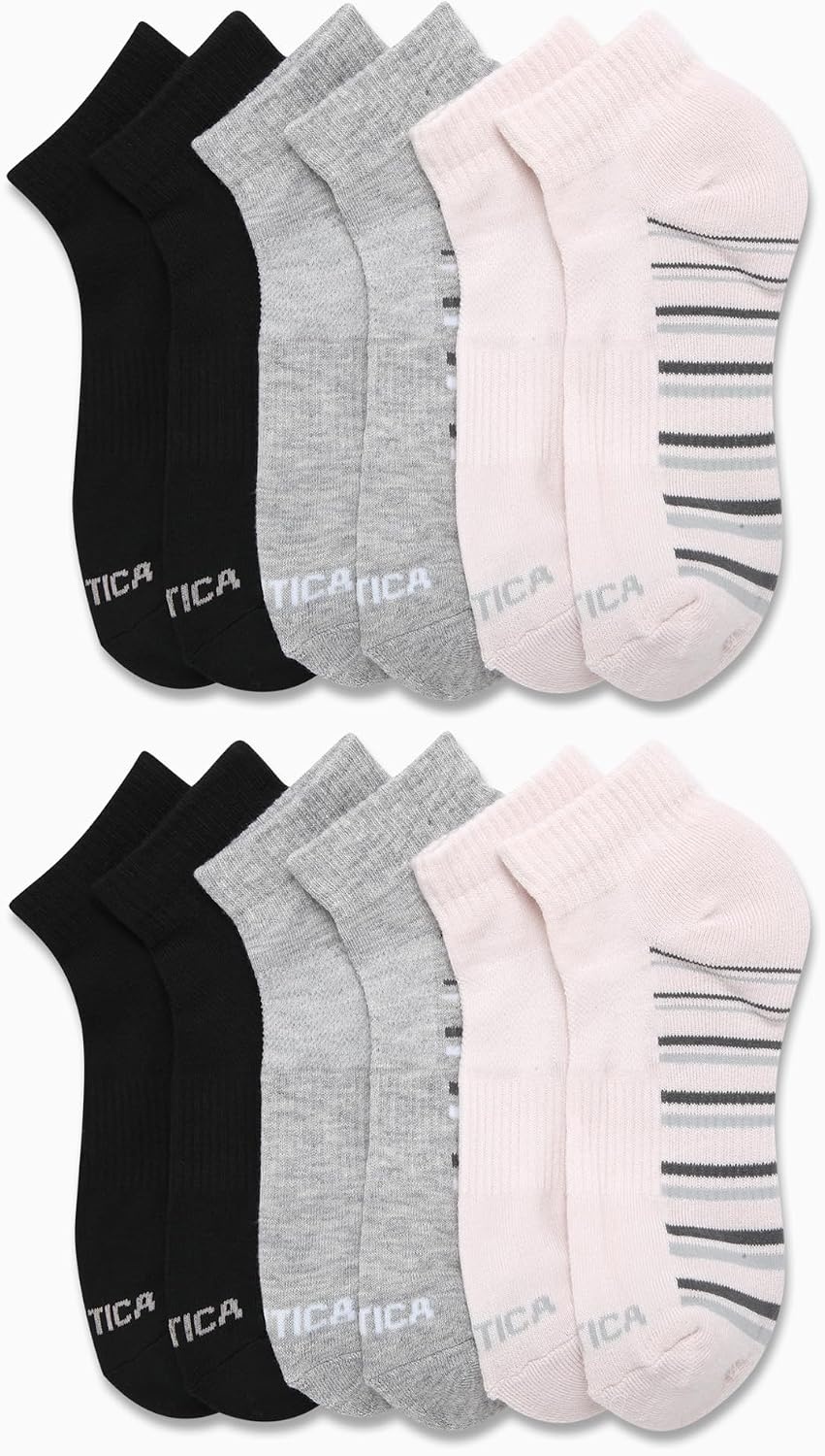 image:imageNautica Womens Quarter Cut Moisture Control Athletic Socks with Cushioned Comfort 12 PackLight Pink Black