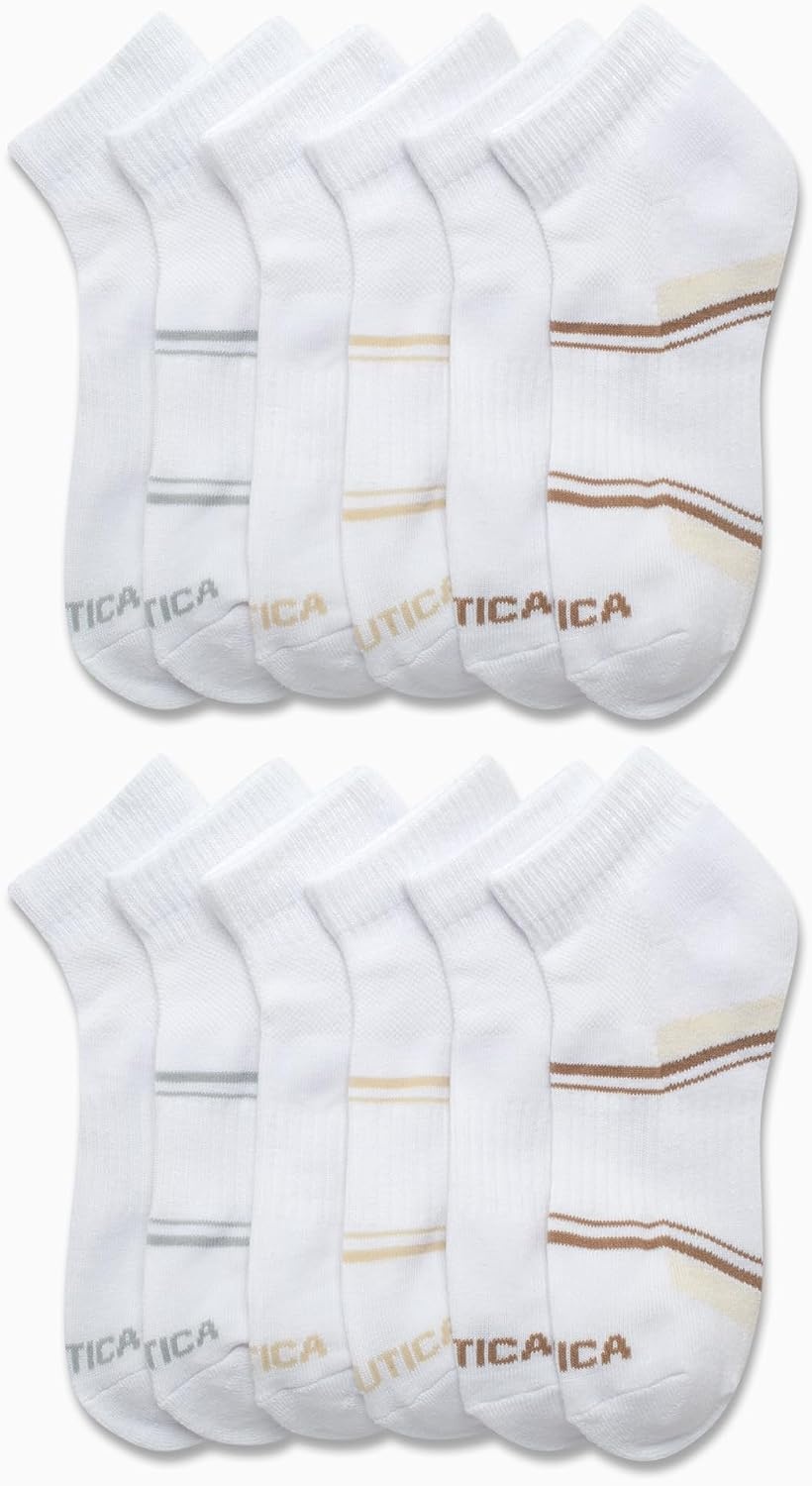 image:imageNautica Womens Quarter Cut Moisture Control Athletic Socks with Cushioned Comfort 12 PackWhite Stripe