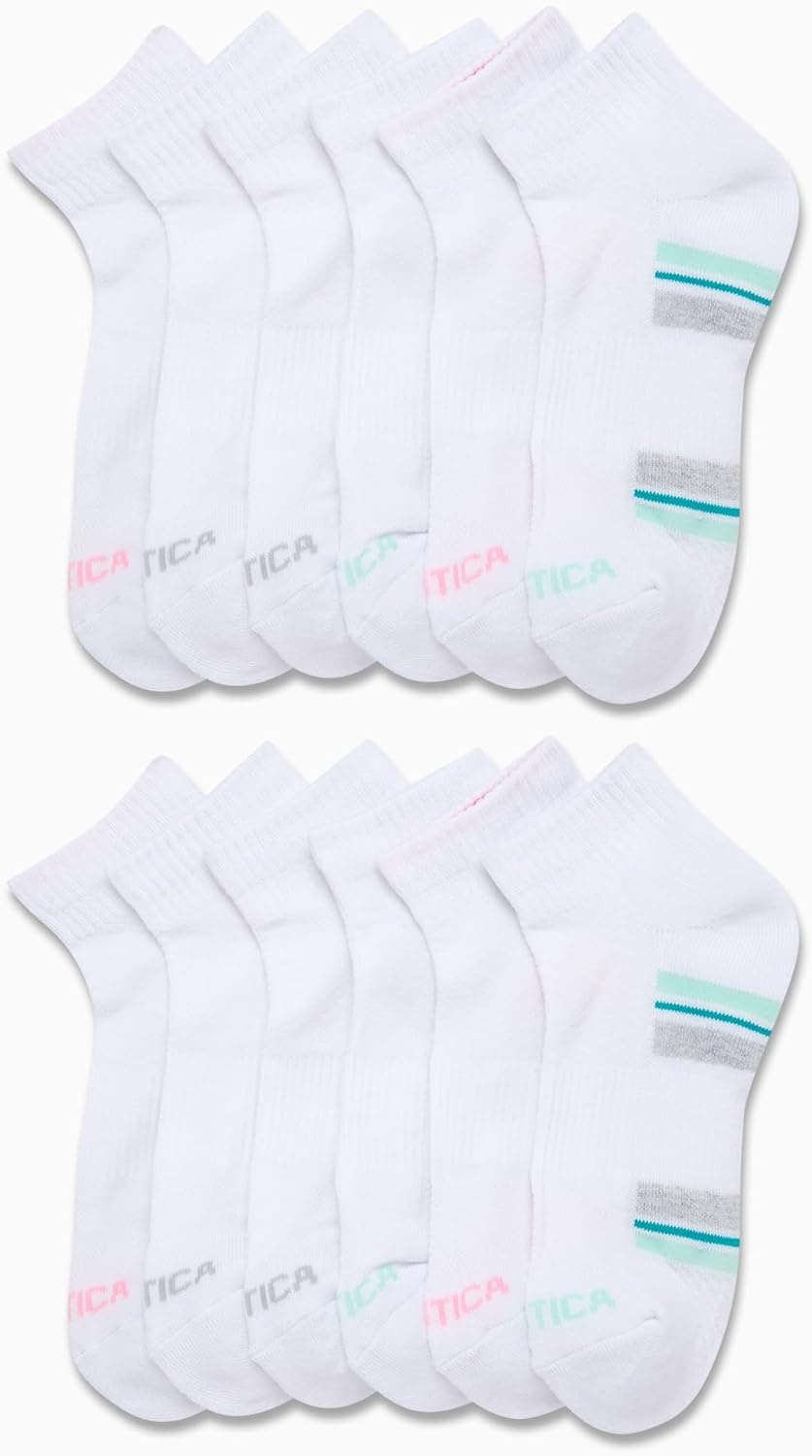 image:imageNautica Womens Quarter Cut Moisture Control Athletic Socks with Cushioned Comfort 12 PackWhiteBlue