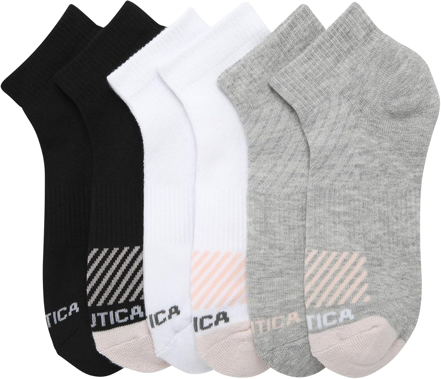 image:imageNautica Womens Quarter Socks 6 Pack Cushioned Moisture Wicking Athletic Quarter Socks for WomenAssorted Logo