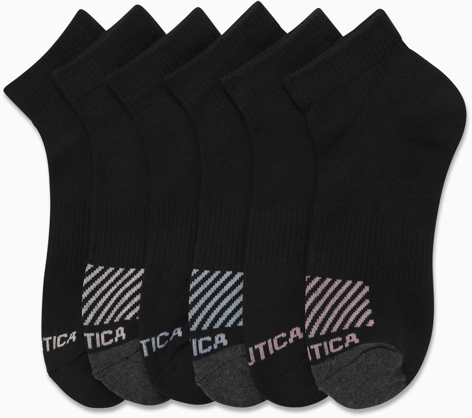 image:imageNautica Womens Quarter Socks 6 Pack Cushioned Moisture Wicking Athletic Quarter Socks for WomenBlack Logo