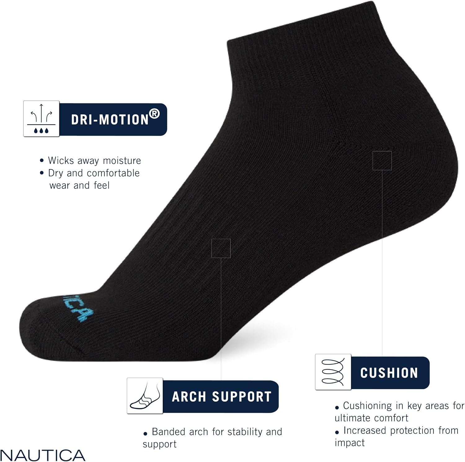 image:imageNautica Womens Quarter Socks 6 Pack Cushioned Moisture Wicking Athletic Quarter Socks for WomenOatmeal Logo