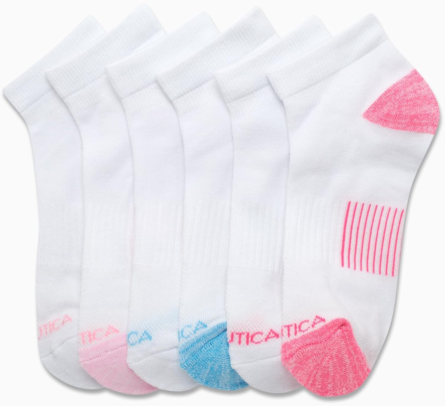 image:imageNautica Womens Quarter Socks 6 Pack Cushioned Moisture Wicking Athletic Quarter Socks for WomenWhite Pink