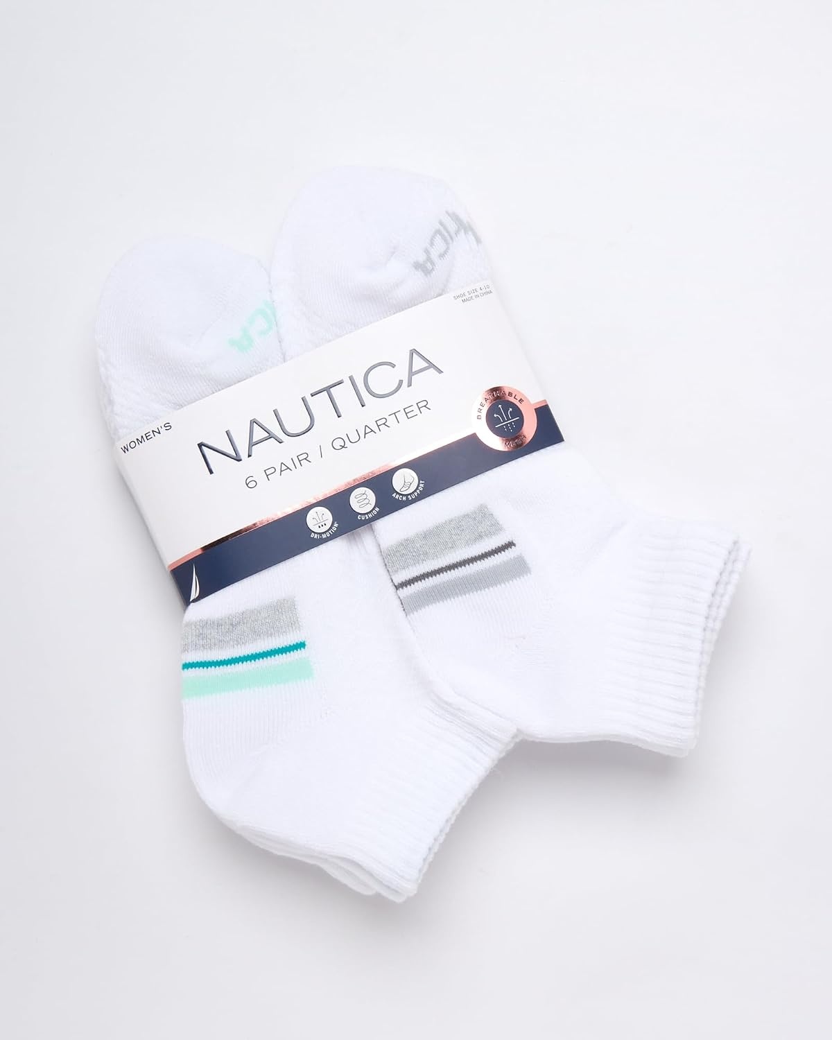 image:imageNautica Womens Quarter Socks 6 Pack Cushioned Moisture Wicking Athletic Quarter Socks for WomenWhiteBlue