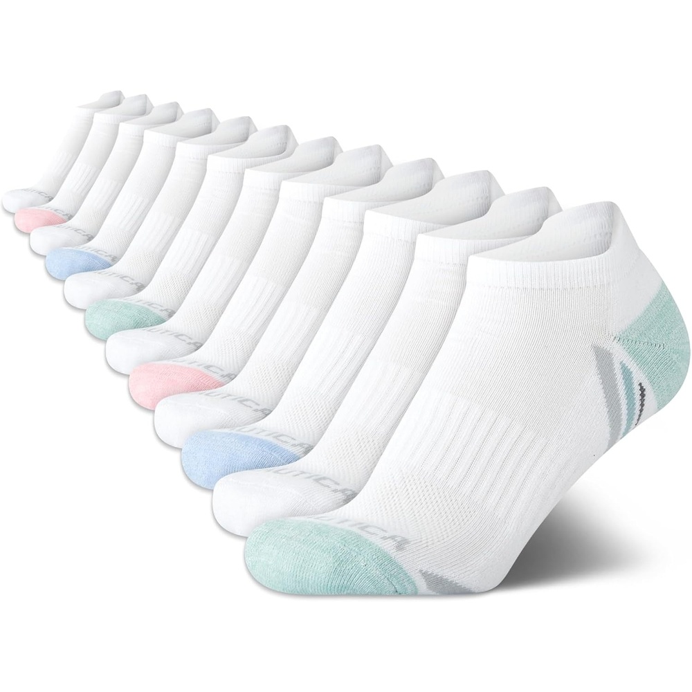 image:imageNautica Womens Ankle Socks  12 Pack Breathable Mesh Cushioned Low Cut Socks for Women  Gym Athletic Womens Socks 410White Pink