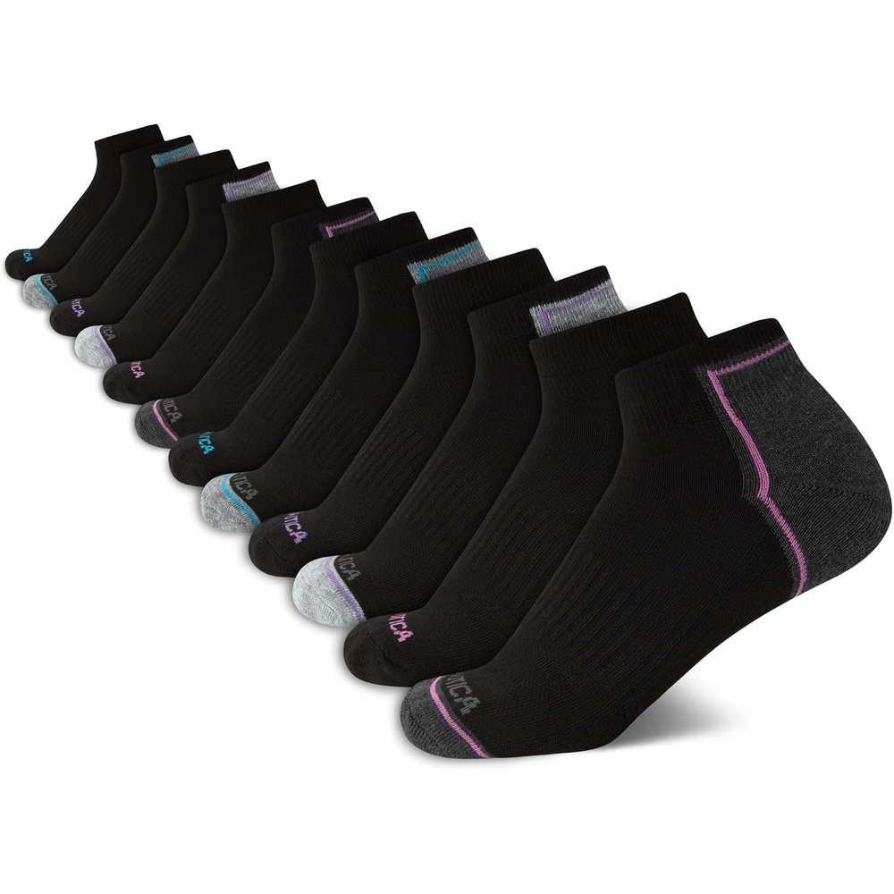 image:imageNautica Womens Quarter Cut Moisture Control Athletic Socks with Cushioned Comfort 12 PackBlack Multi