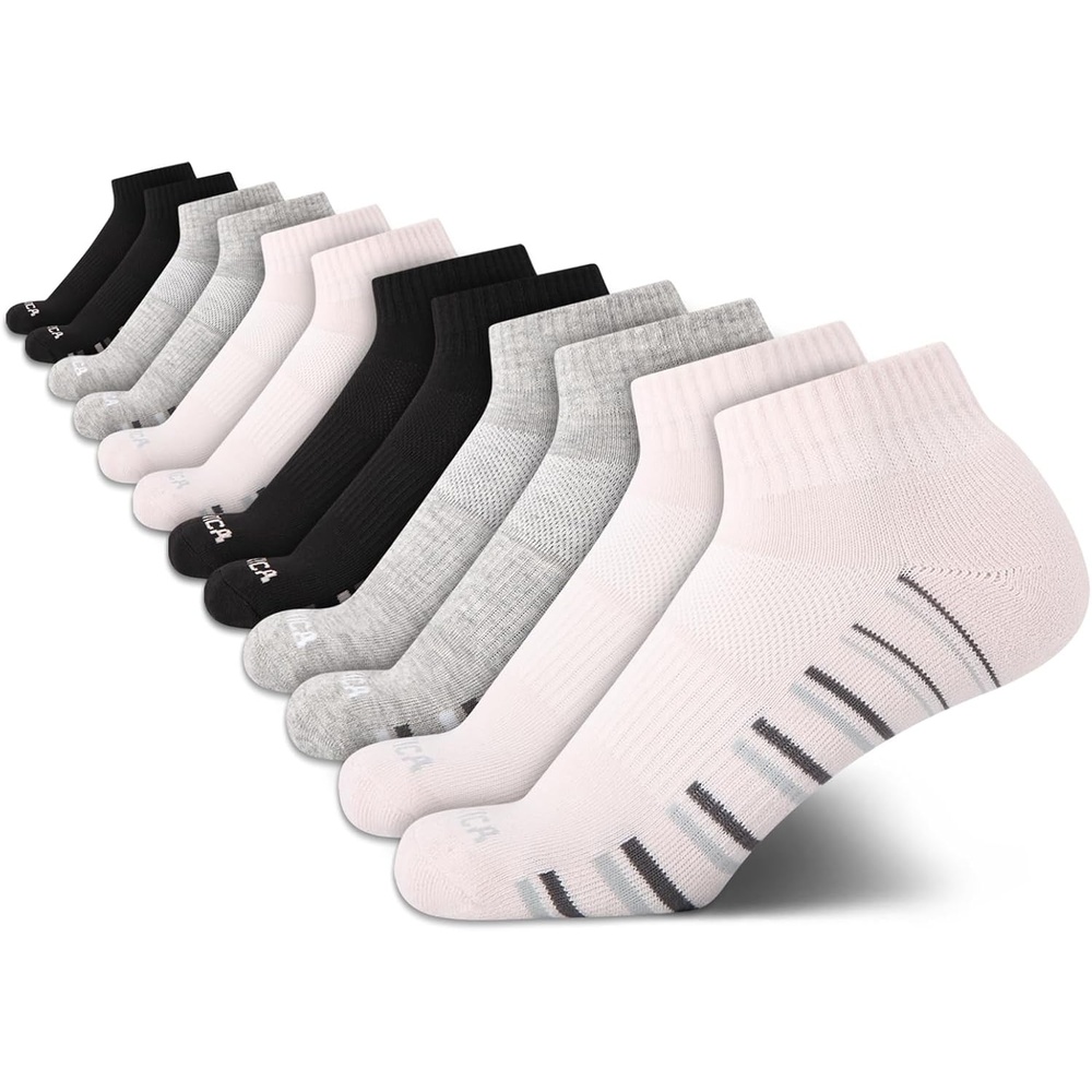 image:imageNautica Womens Quarter Cut Moisture Control Athletic Socks with Cushioned Comfort 12 PackLight Pink Black