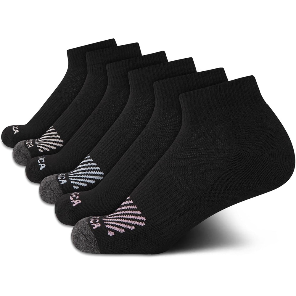 image:imageNautica Womens Quarter Socks  6 Pack Cushioned Moisture Wicking Athletic Quarter Socks for WomenBlack Logo
