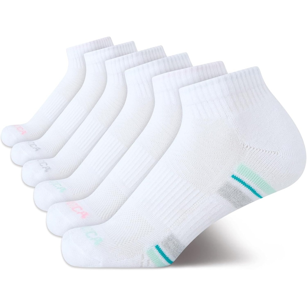 image:imageNautica Womens Quarter Socks 6 Pack Cushioned Moisture Wicking Athletic Quarter Socks for WomenWhiteBlue