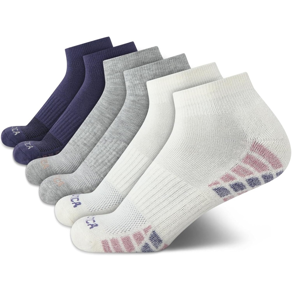 image:imageNautica Womens Quarter Socks 6 Pack Cushioned Moisture Wicking Athletic Quarter Socks for WomenWhiteGreyBlue