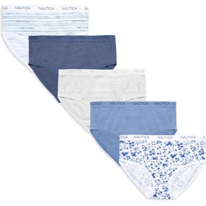 Nautica Girls Underwear Briefs – 5 Pack Comfort Stretch Mid-Waist Breathable Cotton Underwear Panties for Girls (4-12)(Floral/Blue/Grey/Stripe)