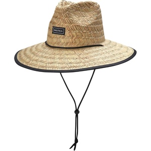 Nautica Men’s Straw Lifeguard Hat – Lightweight Wide Brim Outdoor Beach Sun Hats for Men with Adjustable Chin Strap(Black)