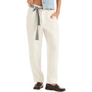 Nautica Women’s Belted Elastic Back Straight Leg Trouser Pant(Ivory)