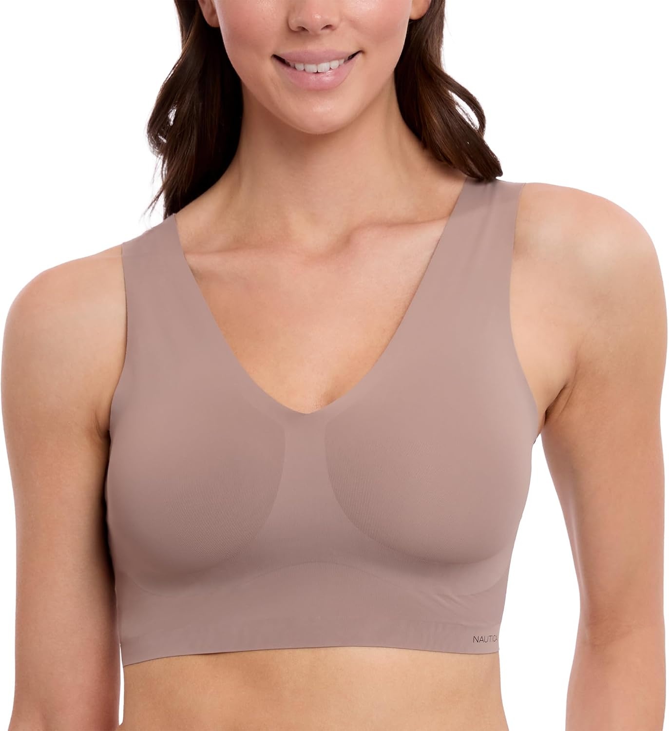 image:imageNautica Womens 3Pack Wireless Bra Laser Lounge NoShow Everyday Comfort BralettesBlackBarely TherePale Taupe