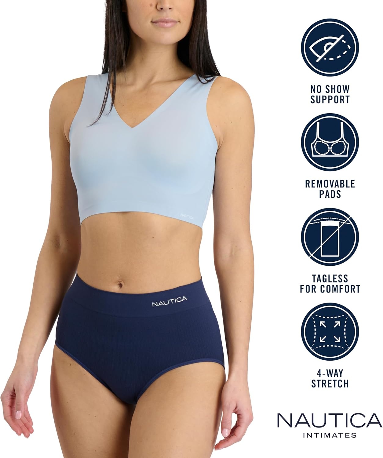 image:imageNautica Womens 3Pack Wireless Bra Laser Lounge NoShow Everyday Comfort BralettesZen BlueSphinxBlack