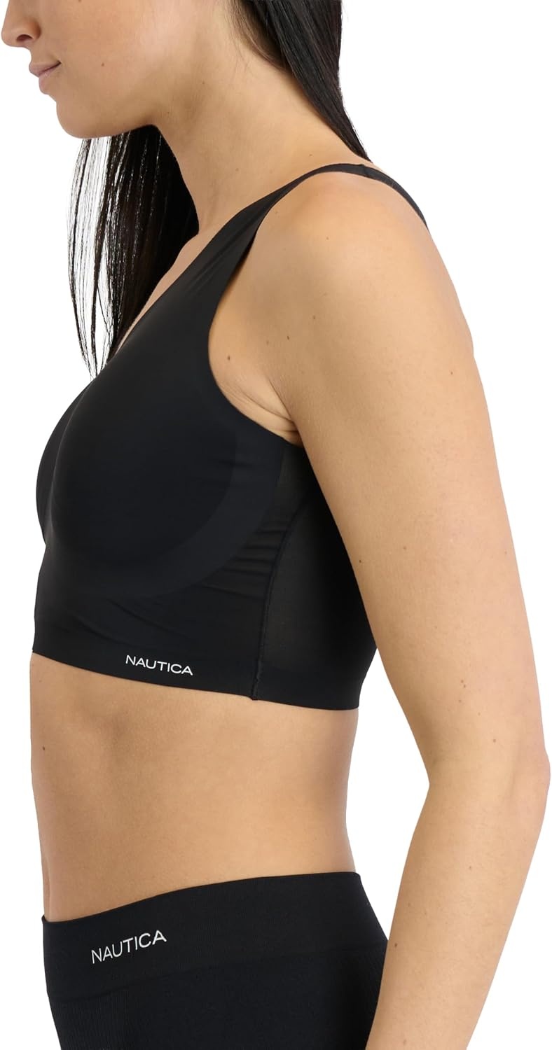 image:imageNautica Womens 3Pack Wireless Bra Laser Lounge NoShow Everyday Comfort BralettesZen BlueSphinxBlack