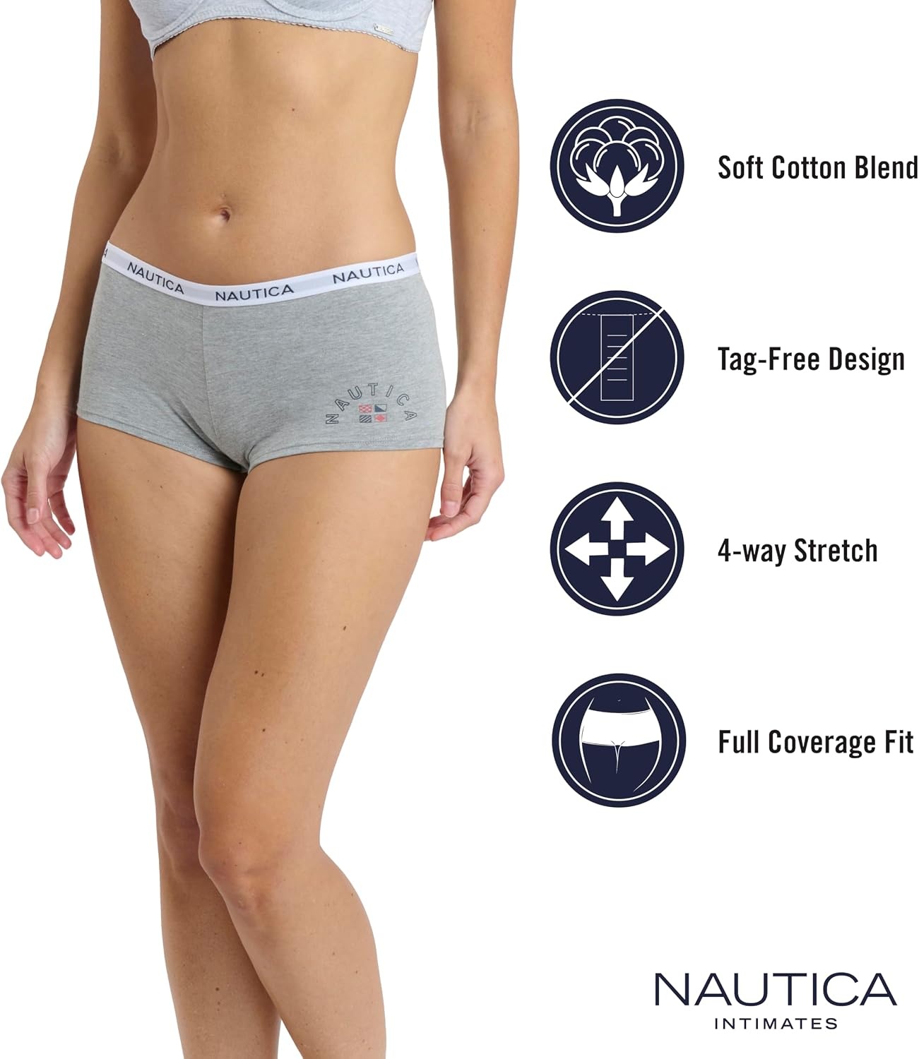 image:imageNautica Womens Cotton Boyshort Underwear Set 5PackMd Heather GreyBrixton BlueBlushedTerra StoneBlushed Flag