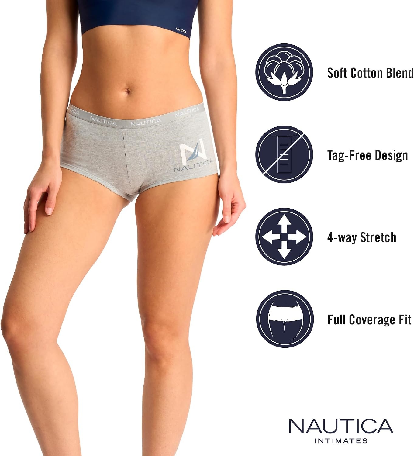 image:imageNautica Womens Cotton Boyshort Underwear Set 5PackMd Heather GreyEndless DuskOndine BlushSlate RoseNt Flag