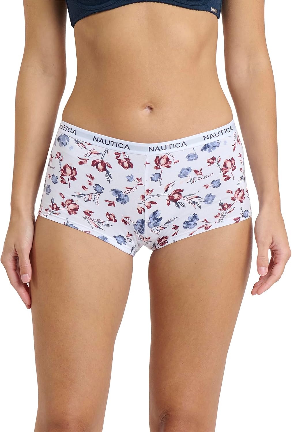 image:imageNautica Womens Cotton Boyshort Underwear Set 5PackNavy SeaStarlit GreyMd Heather GreyDeep PomegranateBrushed Floral