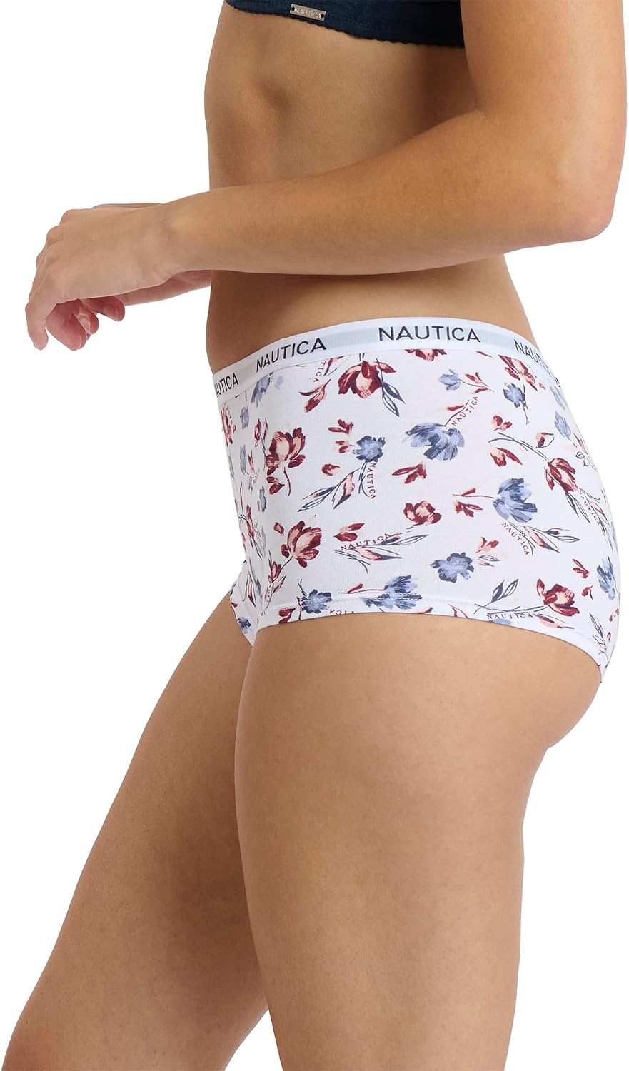 image:imageNautica Womens Cotton Boyshort Underwear Set 5PackNavy SeaStarlit GreyMd Heather GreyDeep PomegranateBrushed Floral