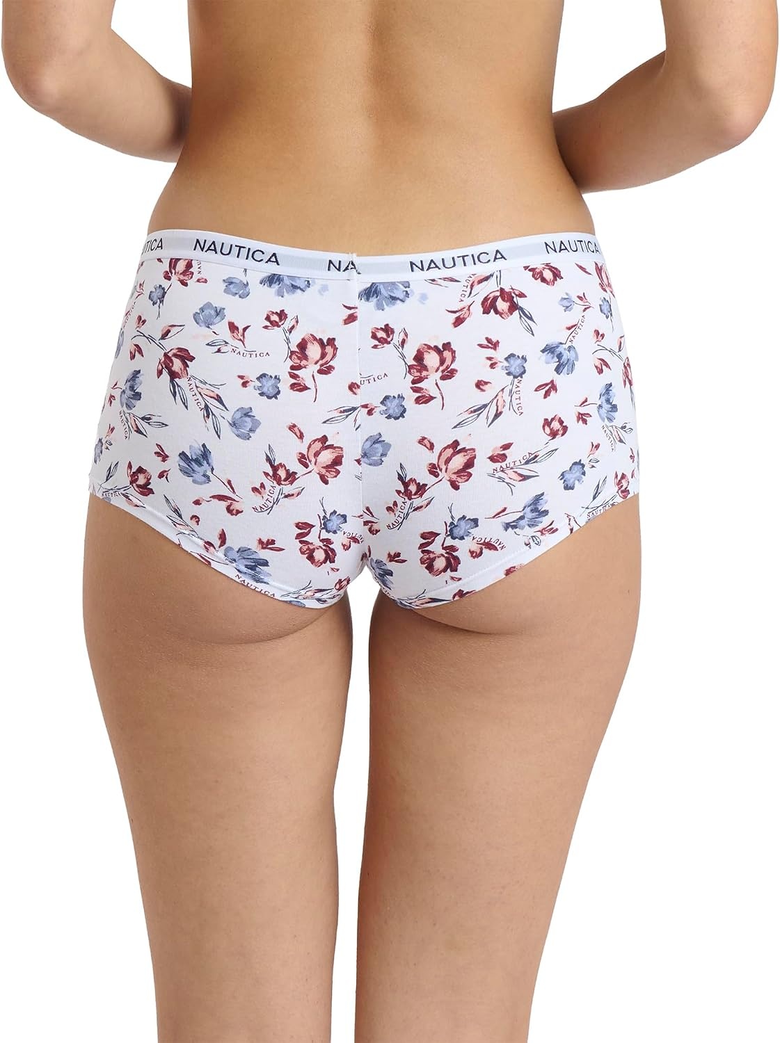 image:imageNautica Womens Cotton Boyshort Underwear Set 5PackNavy SeaStarlit GreyMd Heather GreyDeep PomegranateBrushed Floral
