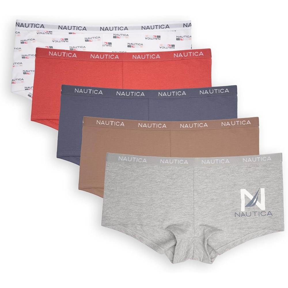 image:imageNautica Womens Cotton Boyshort Underwear Set 5PackMd Heather GreyEndless DuskOndine BlushSlate RoseNt Flag