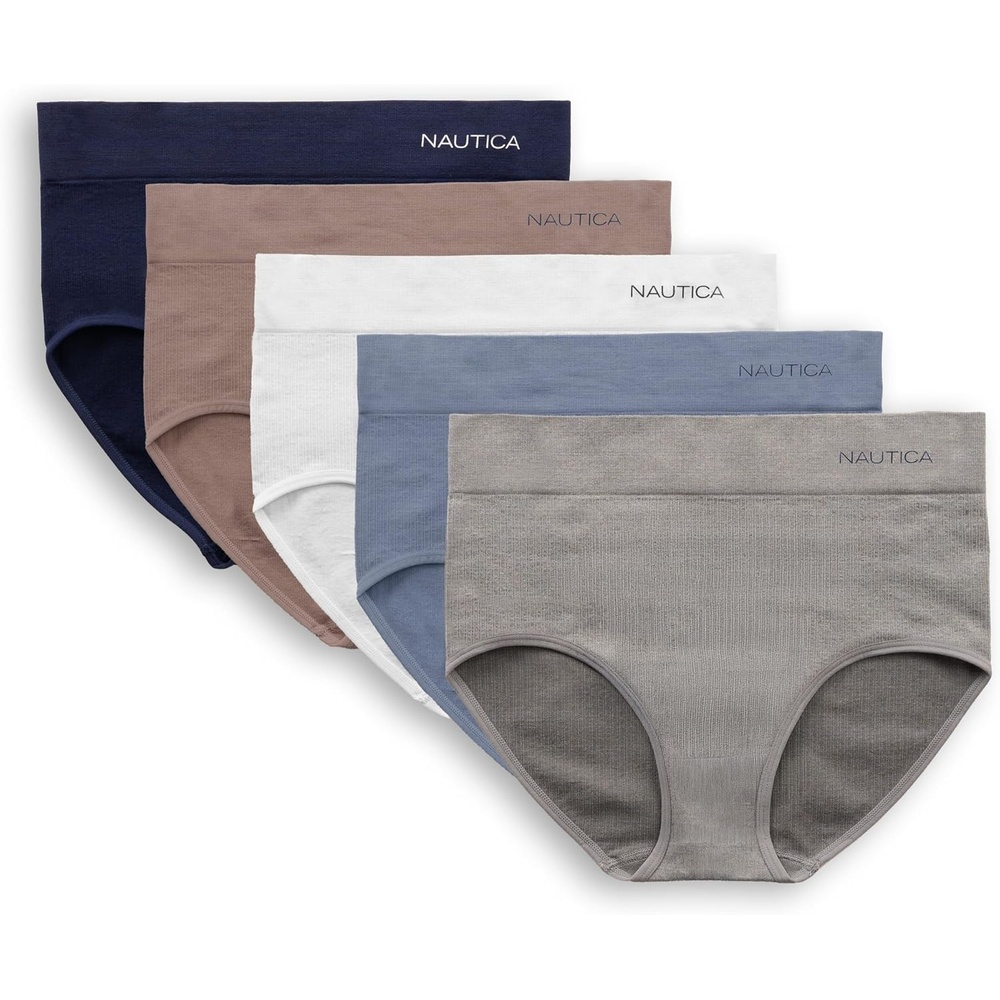 image:imageNautica Womens Seamless Ribbed Knit Brief Underwear Set 5PackMid Heather GreyStonewashWhiteCafe LatteNocturnal Navy