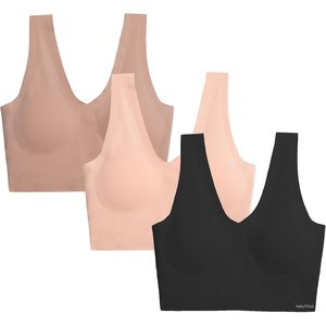 Nautica Women’s 3-Pack Wireless Bra Laser Lounge No-Show Everyday Comfort Bralettes(Black/Barely There/Pale Taupe)