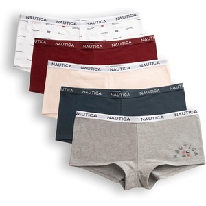 Nautica Women’s Cotton Boyshort Underwear Set, 5-Pack(Md Heather Grey/Brixton Blue/Blushed/Terra Stone/Blushed Flag)