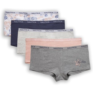Nautica Women’s Cotton Boyshort Underwear Set, 5-Pack(Mid Heather Grey/Chintz Rose/Light Bleach Heather/Nightshadow Blue/White)