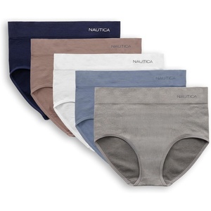 Nautica Women’s Seamless Ribbed Knit Brief Underwear Set, 5-Pack(Mid Heather Grey/Stonewash/White/Cafe Latte/Nocturnal Navy)