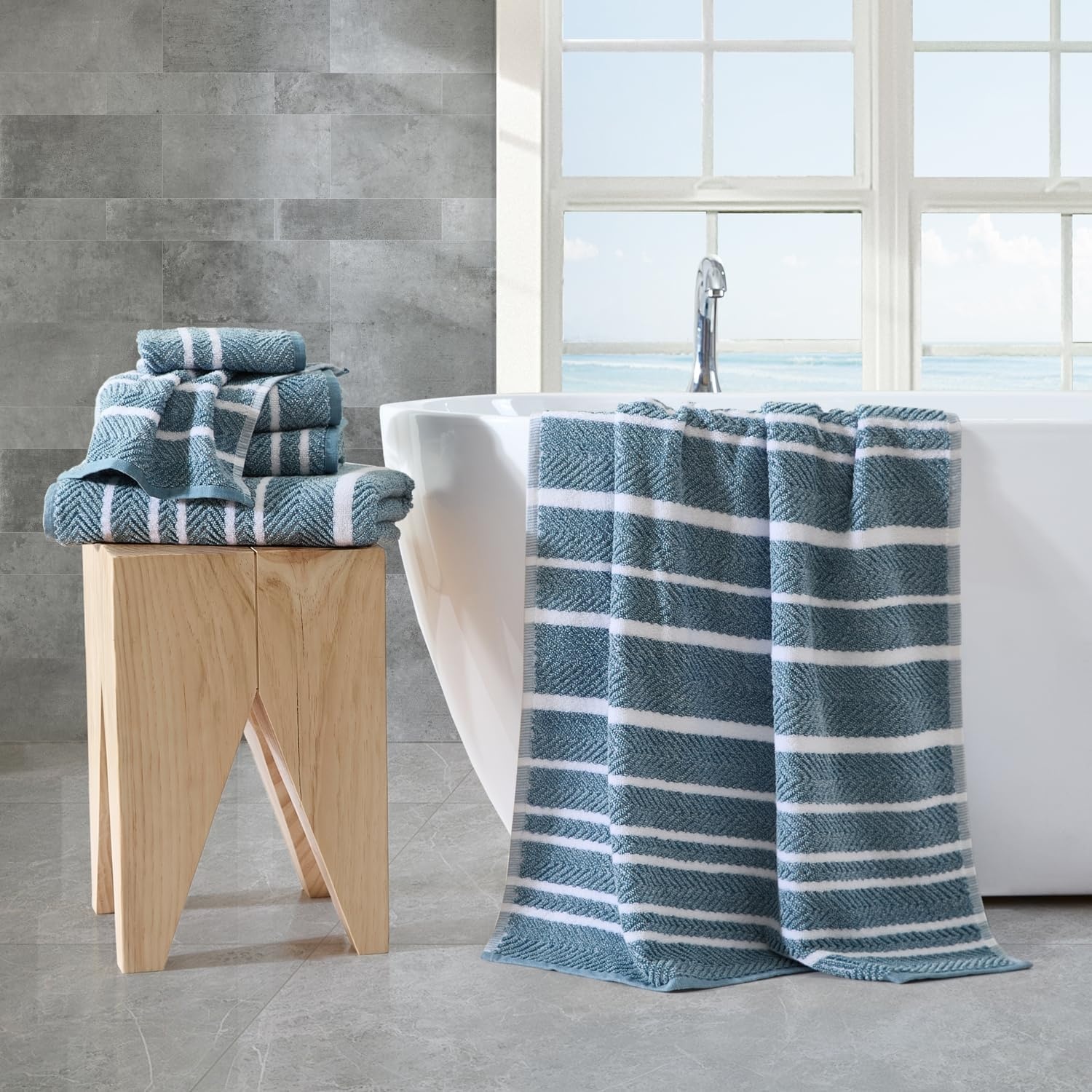 image:imageNautica Bath Towels 100 Soft amp Absorbent Plush Cotton Towels with Yarn Dye Loops Medium Weight Bathroom Towels Cruise Along Blue 6 PieceCruise Along Blue