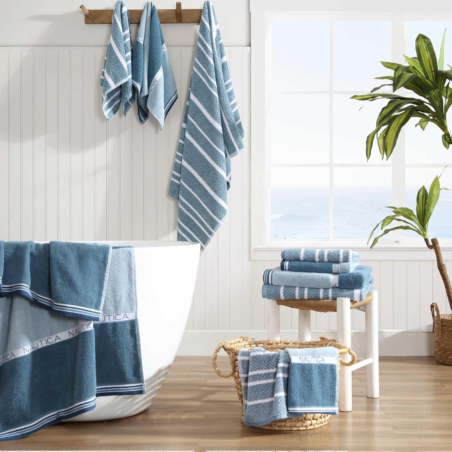 image:imageNautica Bath Towels 100 Soft amp Absorbent Plush Cotton Towels with Yarn Dye Loops Medium Weight Bathroom Towels Cruise Along Blue 6 PieceCruise Along Blue