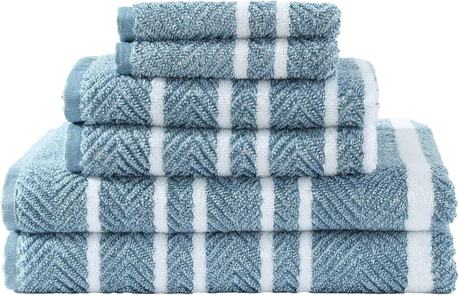 image:imageNautica Bath Towels 100 Soft amp Absorbent Plush Cotton Towels with Yarn Dye Loops Medium Weight Bathroom Towels Cruise Along Blue 6 PieceCruise Along Blue