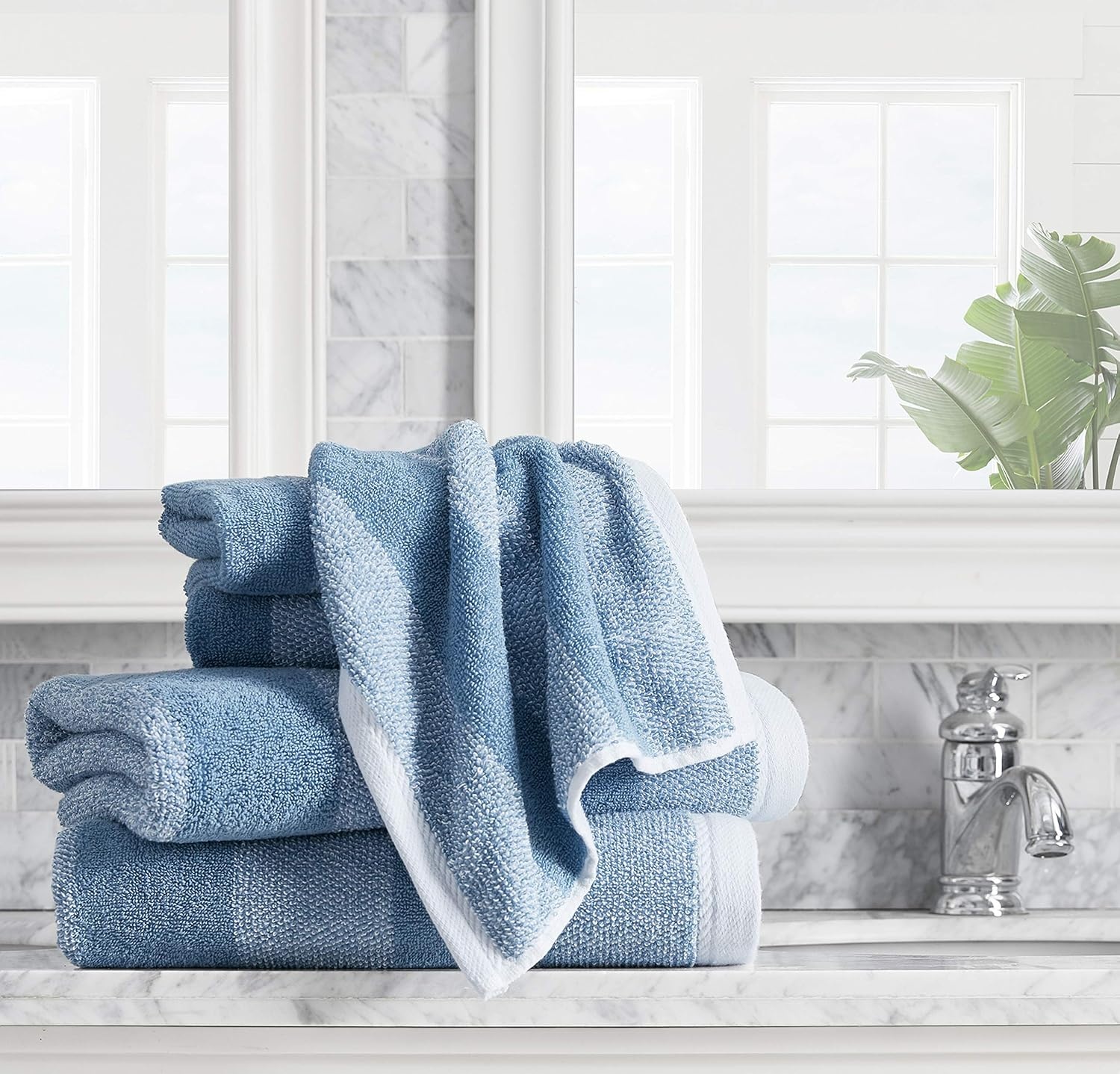 image:imageNautica Bath Towels 100 Soft amp Absorbent Plush Cotton Towels with Yarn Dye Loops Medium Weight Bathroom Towels Cruise Along Blue 6 PieceOak Lake Blue