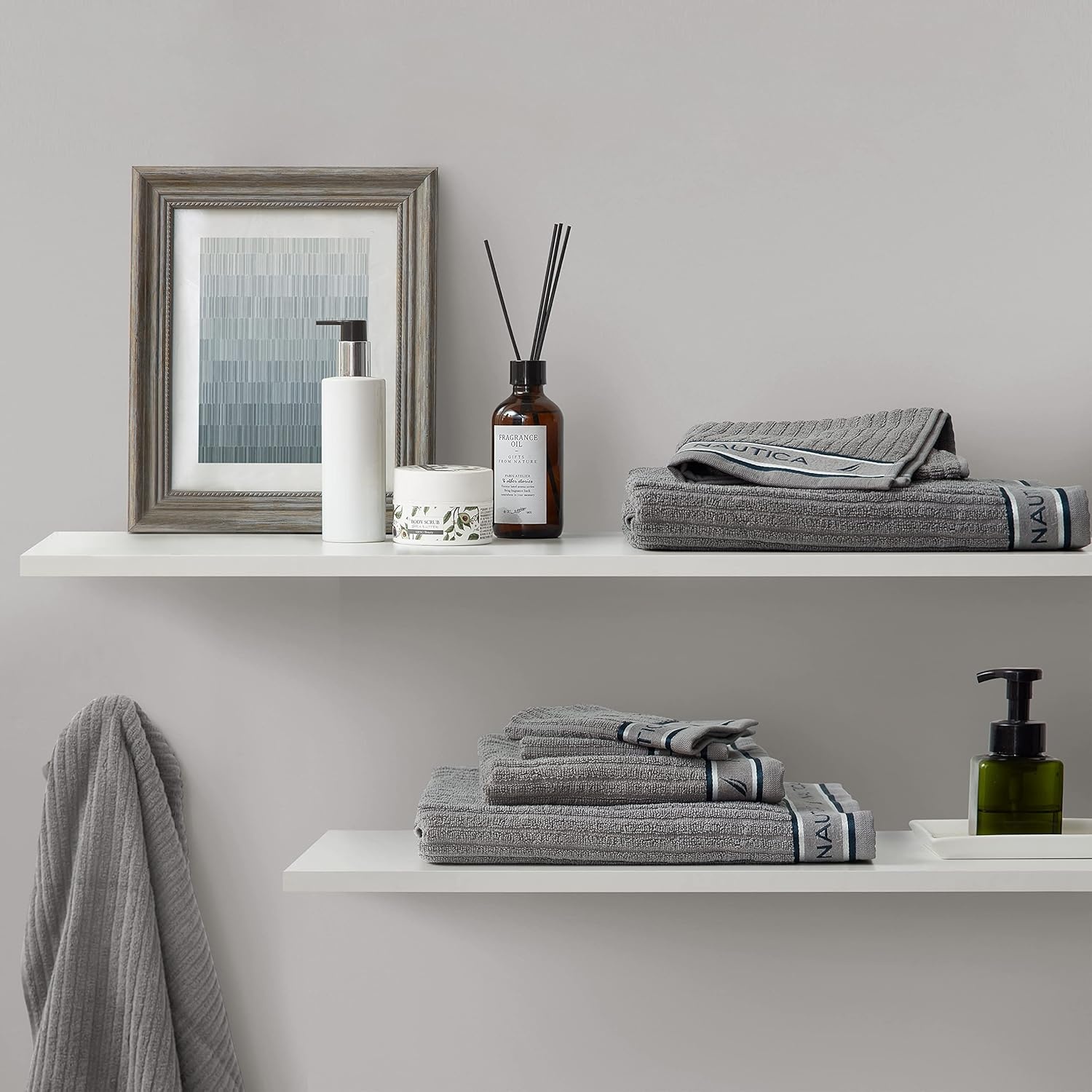 image:imageNautica Bath Towels 100 Soft amp Absorbent Plush Cotton Towels with Yarn Dye Loops Medium Weight Bathroom Towels Cruise Along Blue 6 PieceSignature Grey