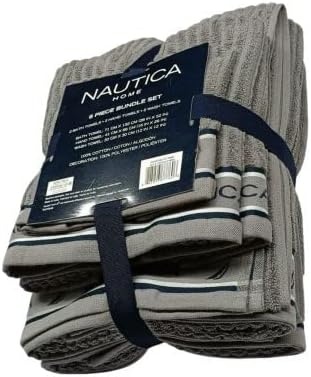 image:imageNautica Bath Towels 100 Soft amp Absorbent Plush Cotton Towels with Yarn Dye Loops Medium Weight Bathroom Towels Cruise Along Blue 6 PieceSignature Grey