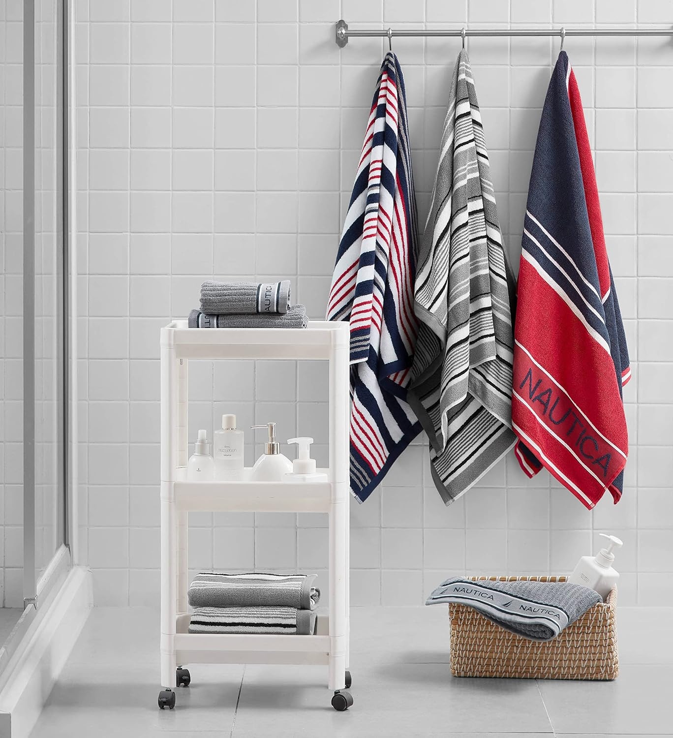 image:imageNautica Bath Towels 100 Soft amp Absorbent Plush Cotton Towels with Yarn Dye Loops Medium Weight Bathroom Towels Cruise Along Blue 6 PieceSignature Grey