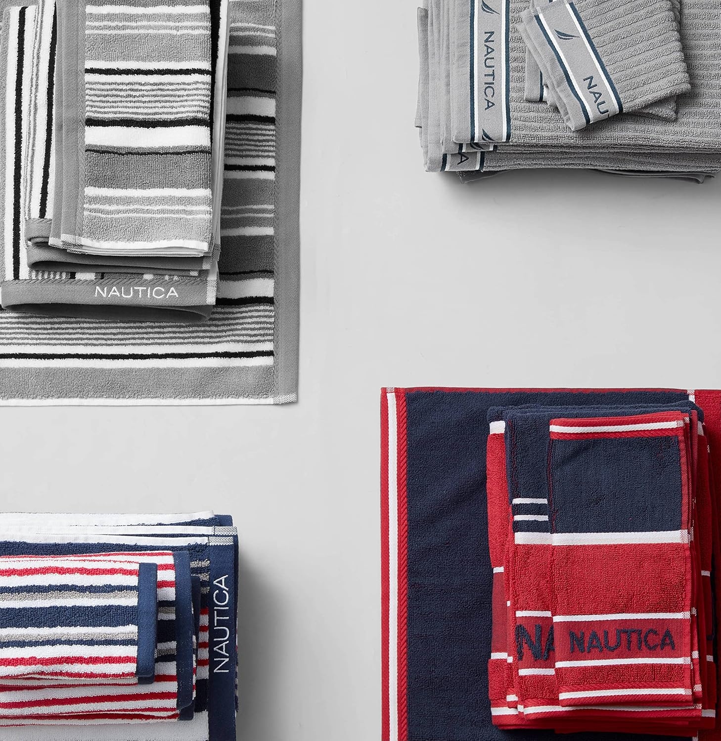 image:imageNautica Bath Towels 100 Soft amp Absorbent Plush Cotton Towels with Yarn Dye Loops Medium Weight Bathroom Towels Cruise Along Blue 6 PieceSignature Grey