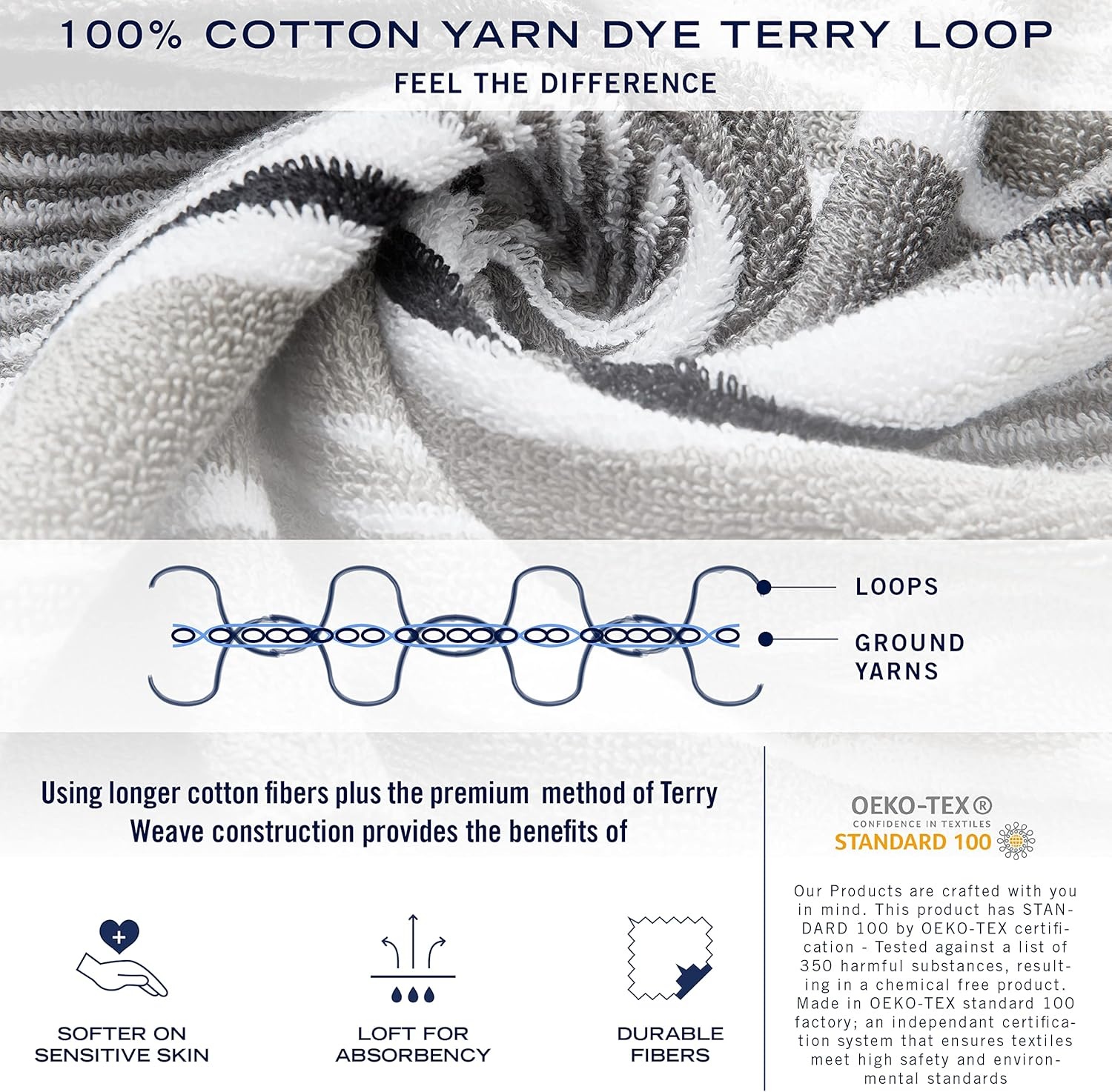 image:imageNautica Bath Towels 100 Soft amp Absorbent Plush Cotton Towels with Yarn Dye Loops Medium Weight Bathroom Towels Cruise Along Blue 6 PieceSignature Grey