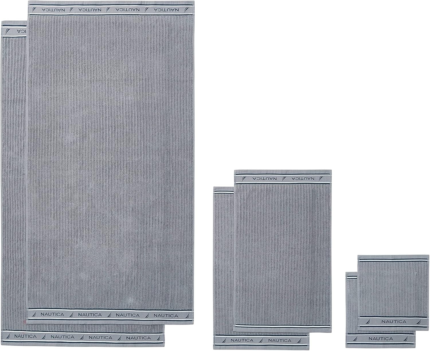 image:imageNautica Bath Towels 100 Soft amp Absorbent Plush Cotton Towels with Yarn Dye Loops Medium Weight Bathroom Towels Cruise Along Blue 6 PieceSignature Grey