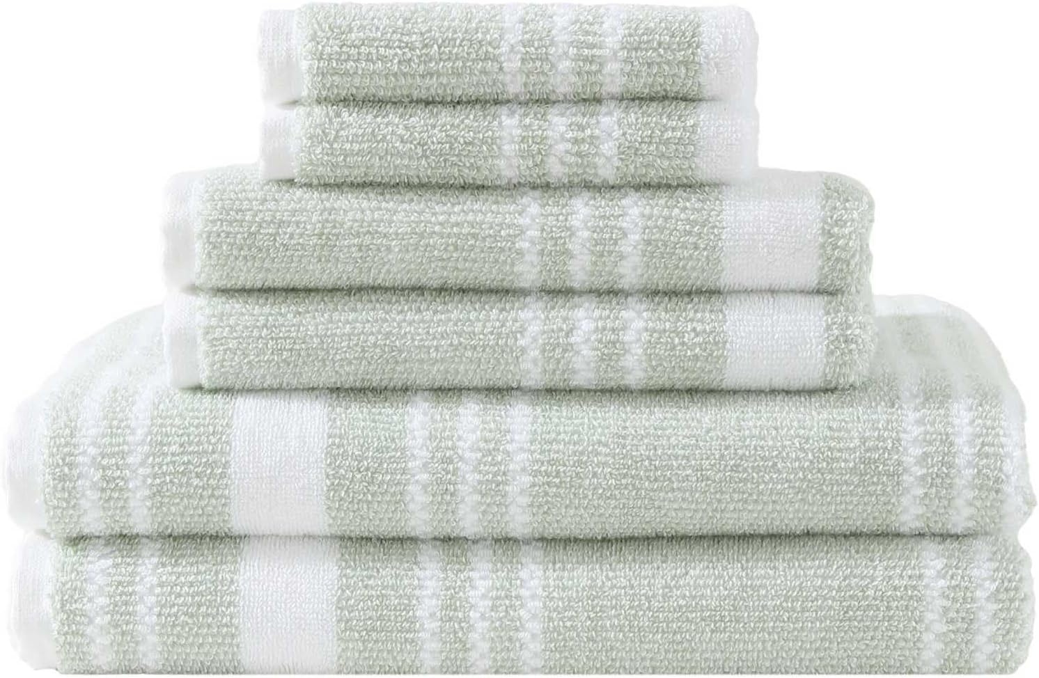 image:imageNautica Bath Towels 100 Soft amp Absorbent Plush Cotton Towels with Yarn Dye Loops Medium Weight Bathroom Towels Cruise Along Blue 6 PieceWindward Green